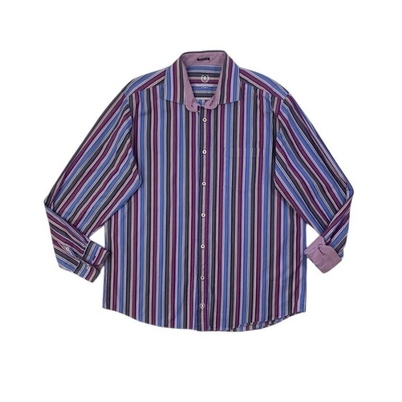 Bugatchi Uomo Shirt Mens XL Extra Large Classic Fit Striped Flip Cuffs Button Up - Picture 1 of 12